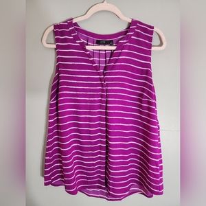APT 9 - L - PINK AND WHITE STRIPPED TANK WITH BUTTON-UP
